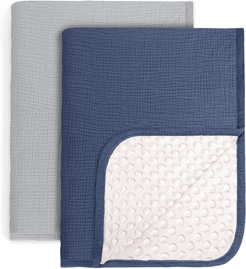 lulumoon Baby Blankets for Newborn Unisex: Thermal Minky Dotted Backing - Muslin