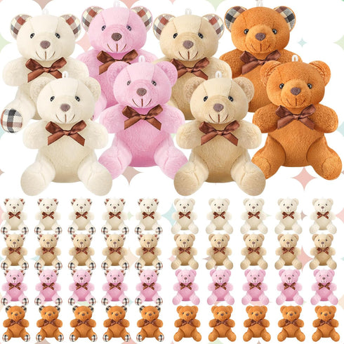 Junkin 48 Pcs Mini Bear Stuffed Animal, 4 Inch Tiny Bear Dolls for DIY Keychain Party Favor Wedding Decor