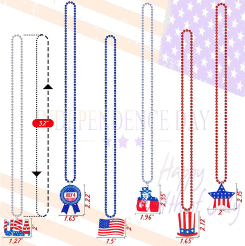 36PCS Fourth of July Necklaces Beads: Patriotic Accessories Bulk Memorial Day Party Favors Decor