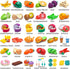 Cawiew 100 Set Playset PCS Cutting Play Food For Kid Kitchen, Storage Basket with Vegetable & Fruit Toy For Toddler Boy