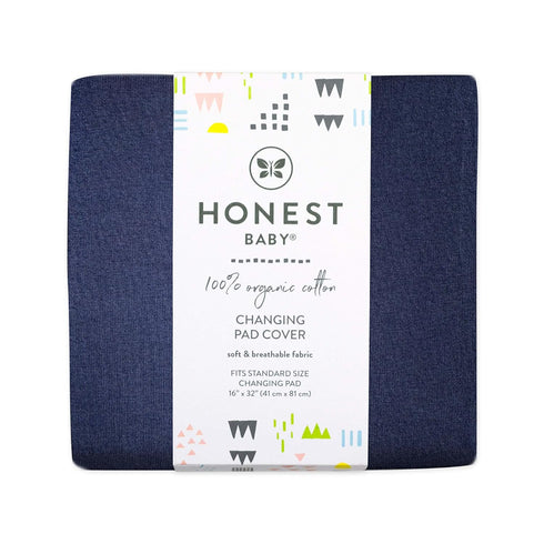 HonestBaby Unisex Baby Organic Cotton Changing Pad Cover and Toddler Sleepers, Navy, One Size US