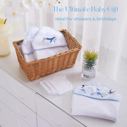3 3 Mooreeke Baby Towel with Hood for Boys Blue Ocean Bath Towel for Babies Ultra Soft Absorbent PCS Baby Towels