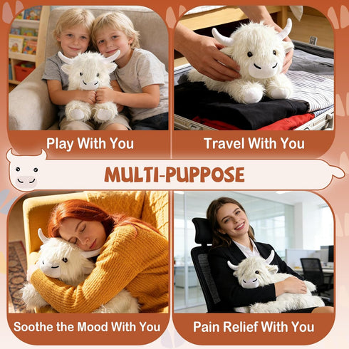 Highland Cow Stuffed Animals - Heatable Weighted Stuffed Animals, Lavender Scented Cow Plush for Sooth & Relax