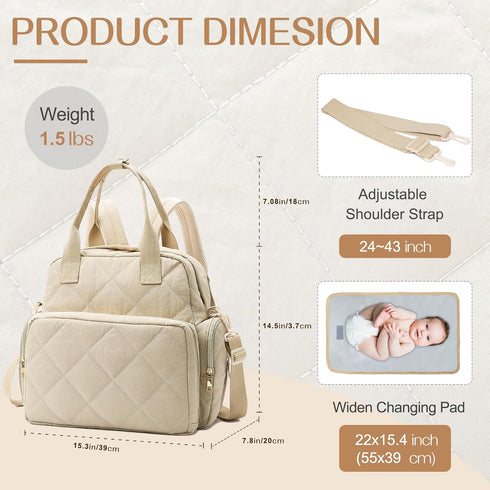 Mozzilog 6 1 Backpack, Mommy Large Diaper Bags with Changing Pad, in Travel Diapers Baby Bag for Mom Quilted Daipering