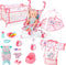 deAO Baby Doll Stroller Crib Bed Nursery Role Play Set, Baby Doll Accessories with Travel Cot and Foldable Stroller