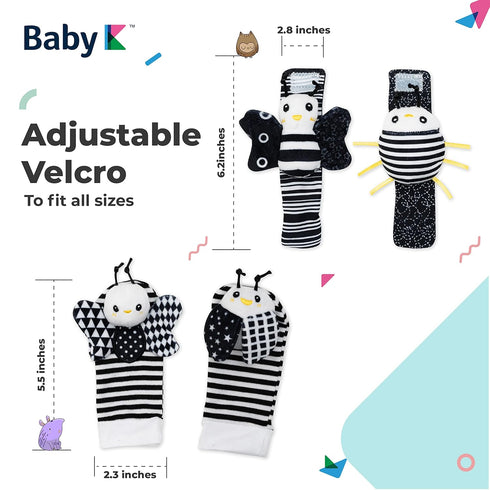 BABY K Baby Rattle Socks & Wrist Toys (Set E) - Newborn Toys for Brain Development Infant Gifts