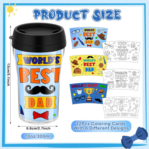 Yiyiring Set 12 10 oz of Father's Day DIY Color Your Own Cups Coloring Cups Color Your Own Plastic Mugs for Adults