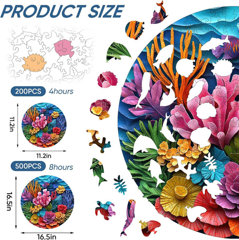 500 5MM (16.5"*16.5") Ruikiyart Piece Puzzles for Adults, Corals Wooden Jigsaw Puzzles, Sea Puzzle Unique Shape Gift