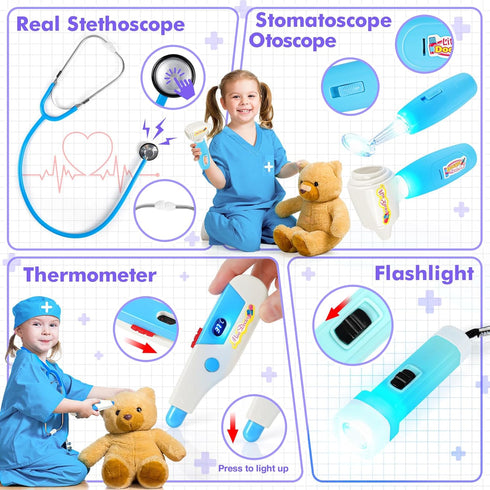IVENRXIU 17 Set 3-5, Doctor Kit for Kids, Pcs Medical Play with Bag and Dress Up Costume for Toddlers Pretend Play Toys