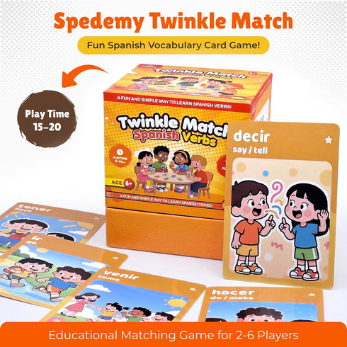 100 Spedemy Twinkle Match Spanish Card Game Vocabulary Matching Cards, Bilingual Games, Spanish Board Game for Kids