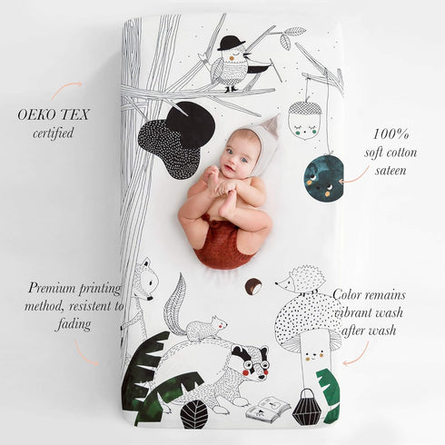 100% (52 28 inches) Rookie Humans Cotton Sateen Fitted Crib Sheet: Woodland Dreams. Modern Nursery, Use as a Photo