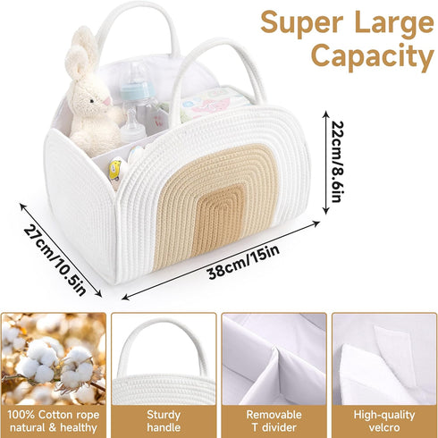 Baby Diaper Caddy Organizer, Cotton Rope Diaper Organizer for Changing Table, Sturdy Portable Nursery Baby Basket