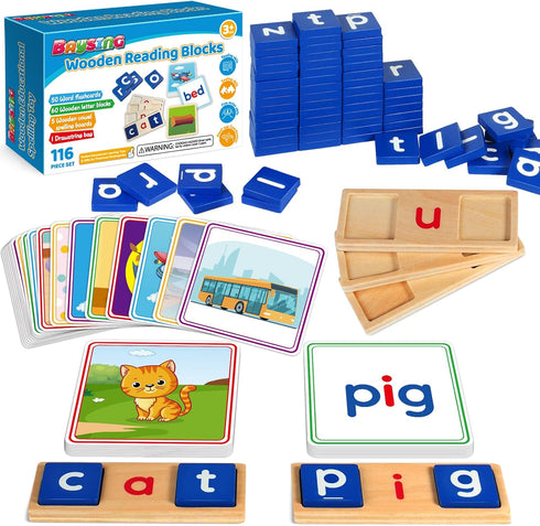 Learning Toys for Kids 3-5 Years Old, 116Pcs Short Vowel Letters Sorting Spelling Reading Toy Set