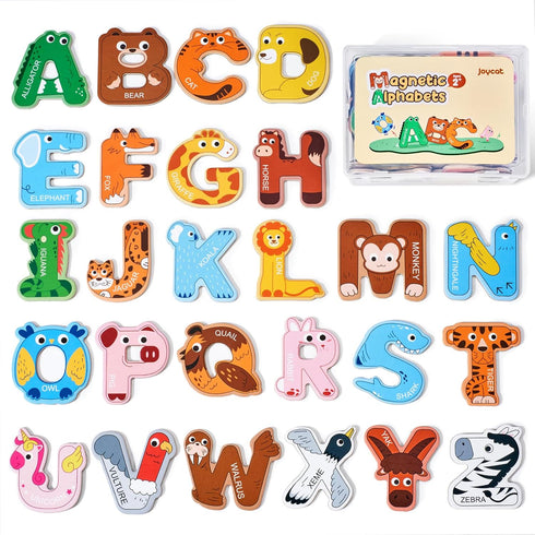 Wooden Thick Alphabet Magnets for Toddlers, Large Colorful ABC Magnetic Letters Educational Toy Set for Kids