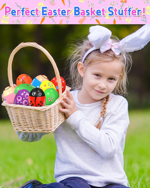 9 Pack Wooden Percussion Musical Shake Easter Eggs with Toys Inside, Montessori Gifts for Kids Ages 3-5