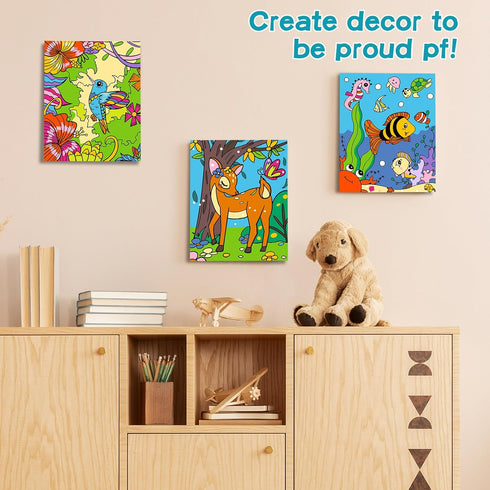 3 Pack Paint by Numbers for Kids Ages 8-12, 10*8" Color by Number Framed Canvas with 17 Acrylic Paint Pots and 6