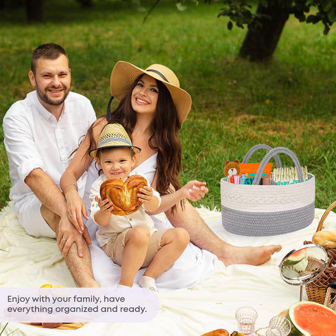 Oliver & Emilia Diaper Caddy - Portable Woven Baby Organizer Basket w/Handle, Nursery Changing Caddies & Dividers