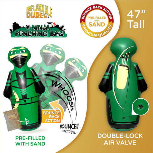 Ninja Kids Punching Bag 47 Inches - Inflatable Bop Bag Filled with Sand for Indoor Outdoor Party Games - Bounce-Back