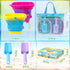 2 Packs Collapsible Beach Buckets for Kids, Foldable Sand Buckets and Shovels with Mesh Beach Bag, Silicone Sand Pails