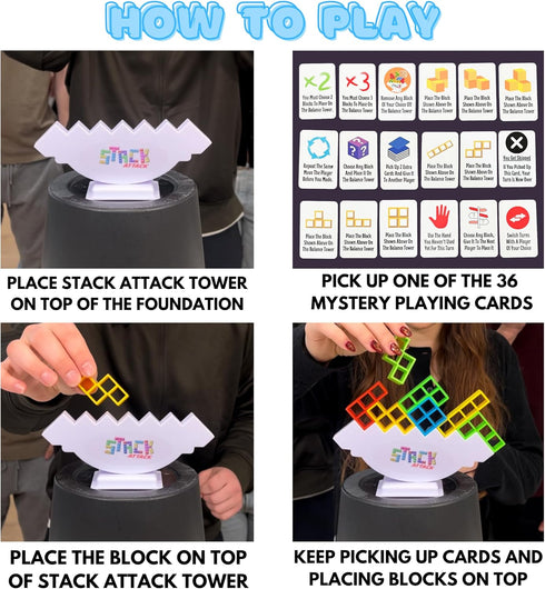 Stack Attack Block Balancing Game - Family Game Night Favorite for Kids & Adults, Ages 3+