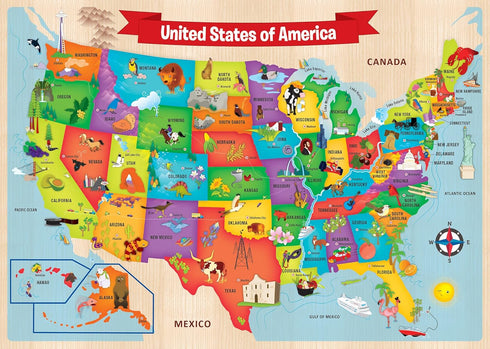 MasterPieces 44 Piece Jigsaw Puzzle for Kids - USA Map Wood Puzzle - 16.5"x11.8"