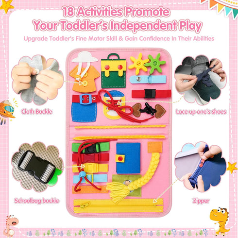 Busy Board Montessori Toys for 1 2 3 4 Year Old Girl Birthday Gift, Sensory toys for Toddlers 1-3, Educational Preschool Learning Activities, Plane Car Travel Essentials for kids 2-4
