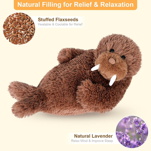 SuzziPals Warming Walrus Stuffed Animals, Microwavable Stuffed Animal Heating Pads for Soothing, Anxiety and Stress