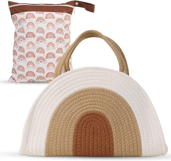 Bluki Diaper Caddy Organizer + Wet Bag - Cotton Rope Diaper Caddy Basket