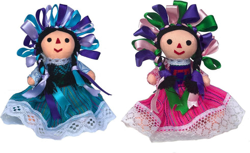 ALKIMIA INC Mexican Handmade Traditional Rag Dolls - 2 Pack, 7 inches, Pink & Blue