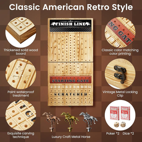 11 Horse Racing Board Game with Luxury Metal Horses, Horse Race Board Games Horse Racing Game Horse Race Game Foldable