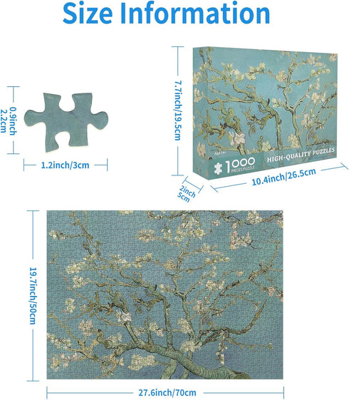 1000 Piece Puzzle for Adults - Almond Blossoms by Van Gogh - Famous Oil Painting Jigsaw Puzzles 1000 Pieces