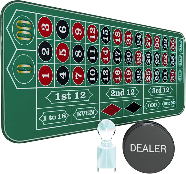 Casino Roulette Mat 70" x 35" Rubber Table Mat with Storage Bag
