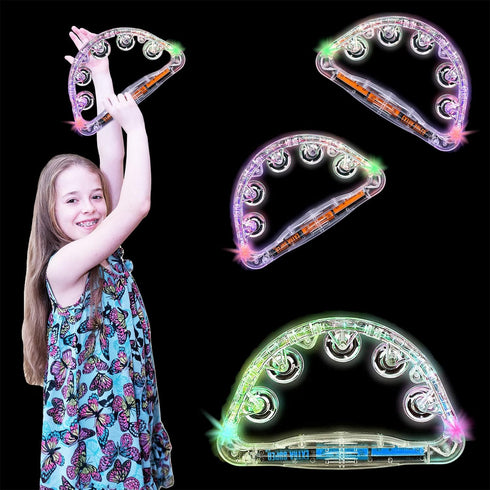 The Dreidel Company Flashing Tambourines Hand Held, 9" Inch Tambourine Flashes in