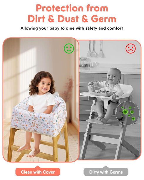 3-Point High Chair Cover Portable with Harness, Waterproof Baby Seat Cover for Restaurant Travel Home Use, Machine