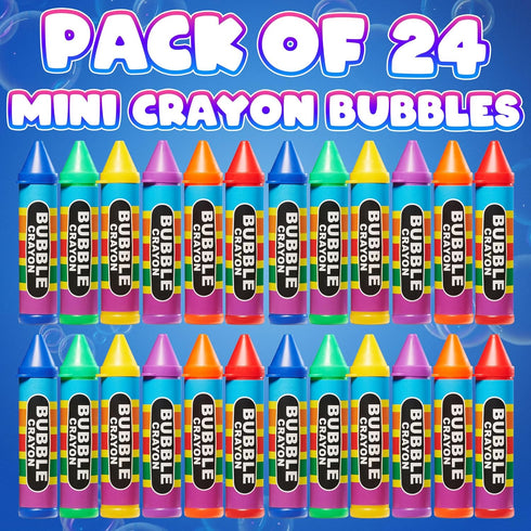 (Pack 24) 1 Oz Summer Mini Crayon Bubbles for Kids - of Bulk Fl Bottles w/Wands - Crayon Shape Bubbles in Bright Colors
