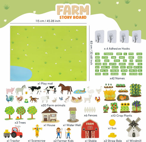 92 3-8 BONNYCO Felt Board for Toddlers with Animal Farm Figures. Montessori and Sensory Toys, Birthday Gifts for Kids