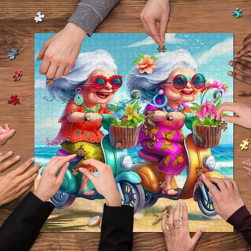 PICKFORU Summer 1000 Beach Piece Puzzle for Adults, Funny Beach Ride Jigsaw Puzzles, Unique Difficult Grandma