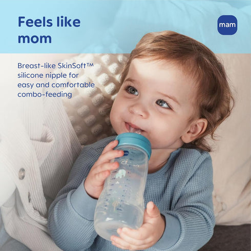 2 Pack, 11oz, 4+ MAM Easy Active Baby Bottle BPA Free, Fast Flow Silicone Nipple, Anti-Slip Grip, Leak-Proof, Months