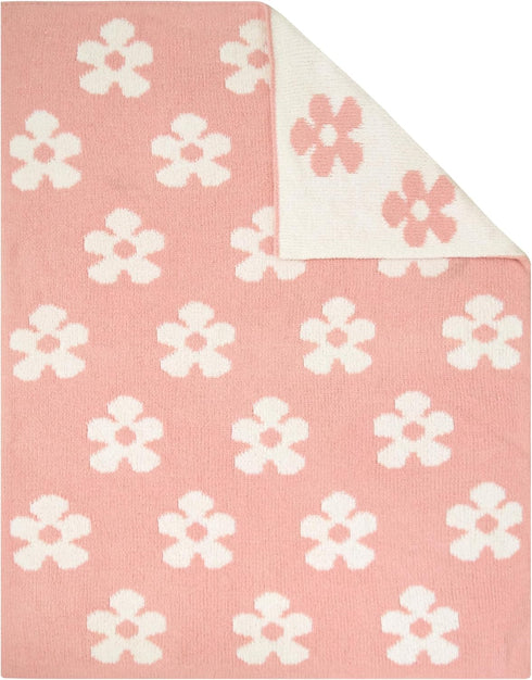 Cozy 40x30in Living Textiles Pink Floral Daisy Chenille Soft Baby Blanket Reversible Premium Fabric for Best Comfort
