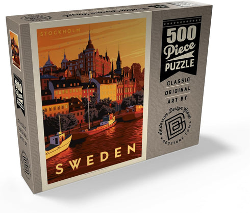 MyPuzzle Sweden Vintage Poster: Stockholm, Premium 500 Piece Jigsaw Puzzle for Adults