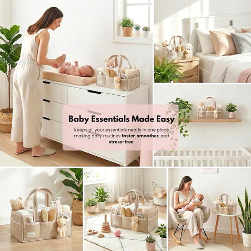 PeraBella Baby Diaper Caddy Organizer, XL Baby Basket Shower Gift Caddy, Portable Felt Changing Table Basket, Nursery
