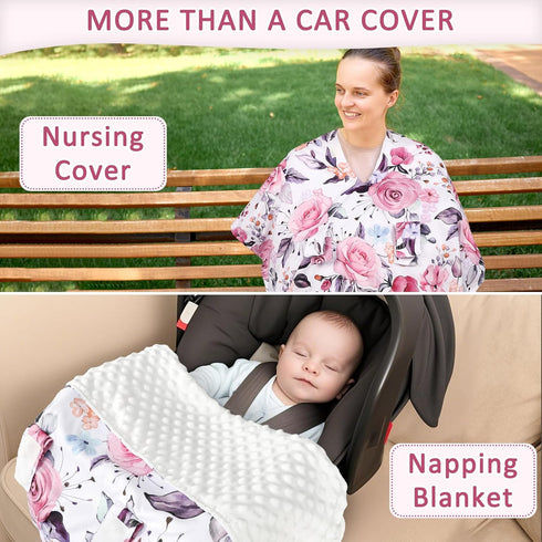 Summer Baby Car Seat Cover, Breathable Infant Carseat Cover for Peekaboo Opening Car Seat Canopy Cover, Nursing Cover