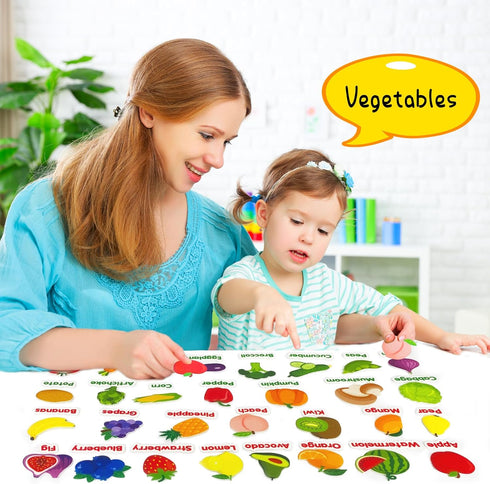 62 Felt Board Pieces for Learning Fruits and Vegetables, Felt Flannel Board for Kindergarten, Preschool, Toddlers