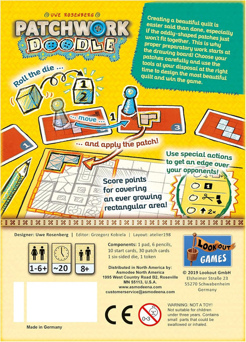 Games Patchwork Doodle Board Game - Strategy, Puzzle, and Drawing Game for Kids and Adults - Family Game for 1 to 6