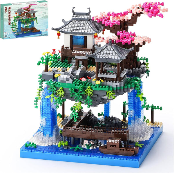 LQPFBSM Cherry Blossom Treehouse Micro Mini Building Block Sets Japanese Bonsai Tree Peach