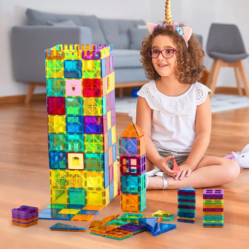Magnetic Tiles, 63PCS Building Set for Kids, Magnet Blocks, STEM Sensory Educational Toys Gift