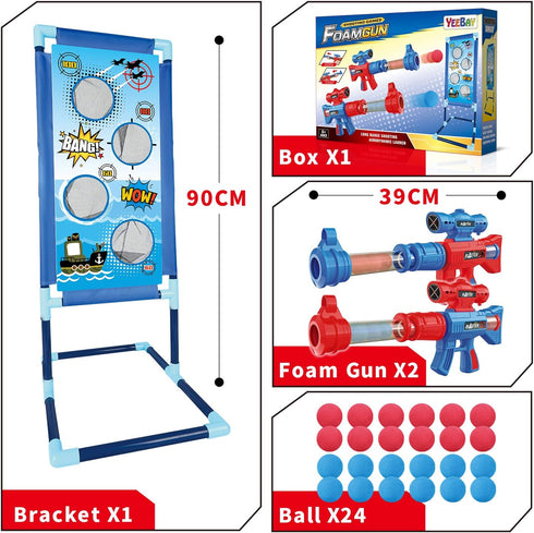 YEEBAY Shooting Game Toy for Kids 6+, 2pk Air Guns & Shooting Target with 24 Foam Balls, Ideal Gift