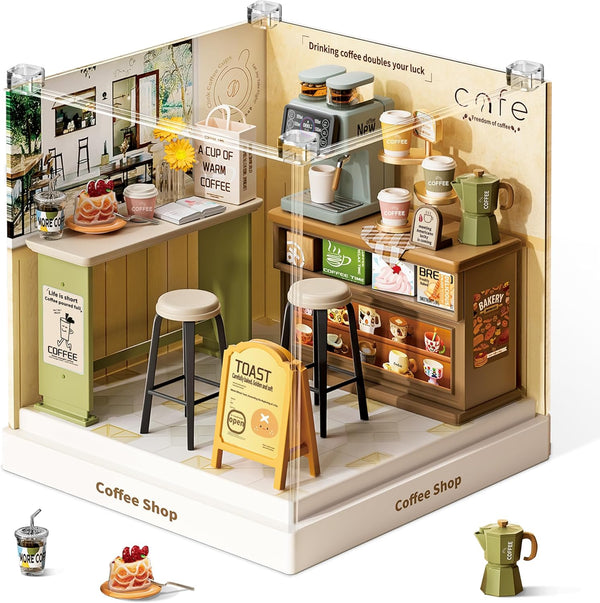 Mini Cafe Shop Dollhouse Kit - Charming Coffee Shop Building Set for