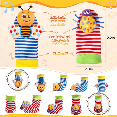 Baby Wrist Rattle Socks and Foot Finder Set, Rattles Toys for 0-12 Months, Newborn Hand & Foot Toys