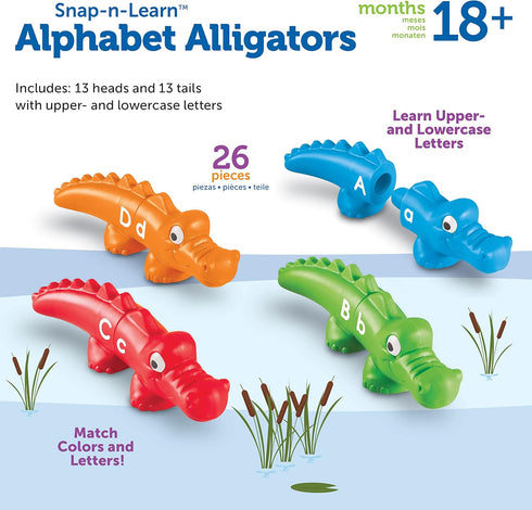 Learning Resources Snap-n-Learn Alphabet Alligators - Toddler Toys, Preschool ABC Activities, Fine Motor Skills